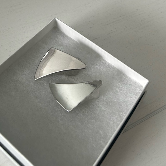 Yves Saint Laurent Silver Geometric Clip-On style pierced Earrings Vintage - Picture 8 of 15